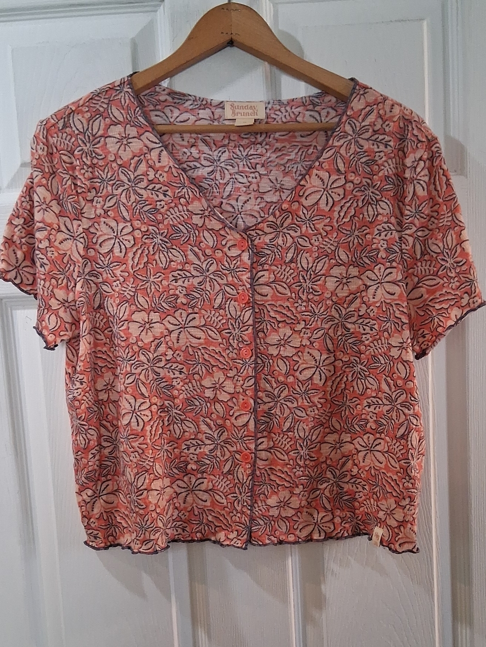 Sunday Brunch Coral Floral Button-Down Top